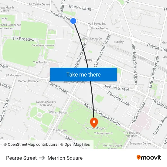 Pearse Street to Merrion Square map