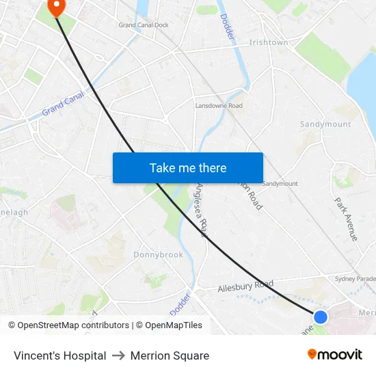 Vincent's Hospital to Merrion Square map