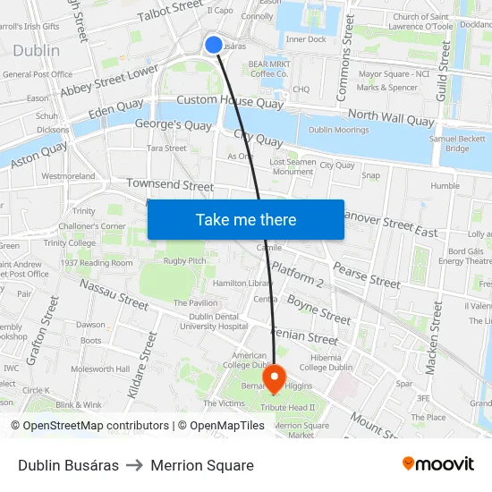 Dublin Busáras to Merrion Square map