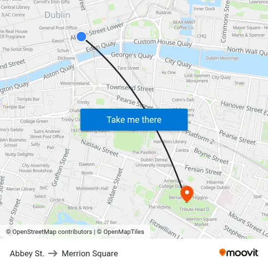 Abbey St. to Merrion Square map