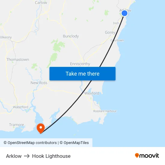 Arklow to Hook Lighthouse map