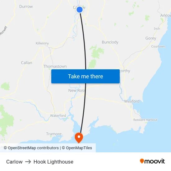 Carlow to Hook Lighthouse map