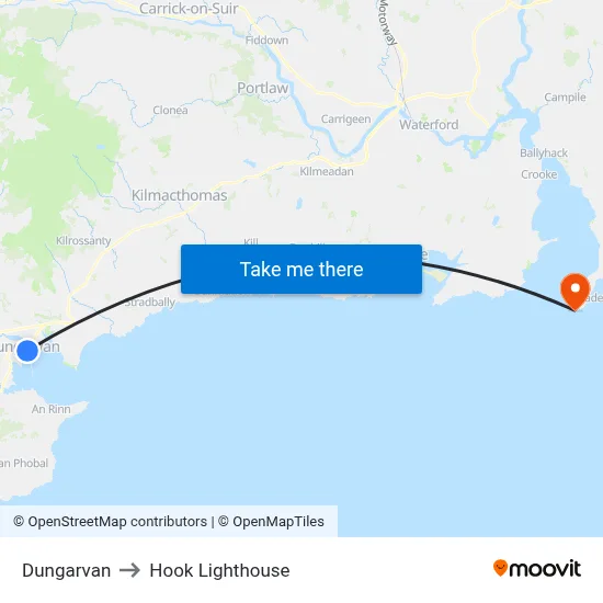 Dungarvan to Hook Lighthouse map