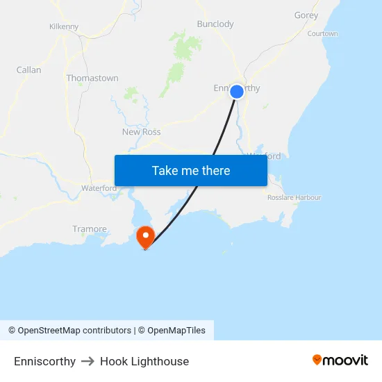Enniscorthy to Hook Lighthouse map