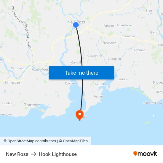 New Ross to Hook Lighthouse map