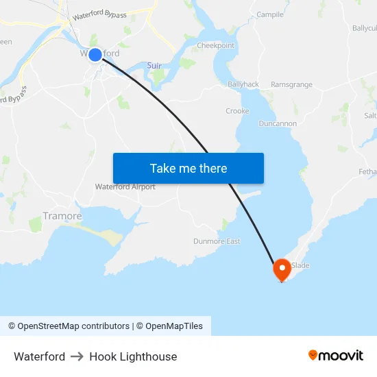 Waterford to Hook Lighthouse map