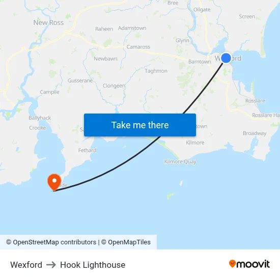 Wexford to Hook Lighthouse map