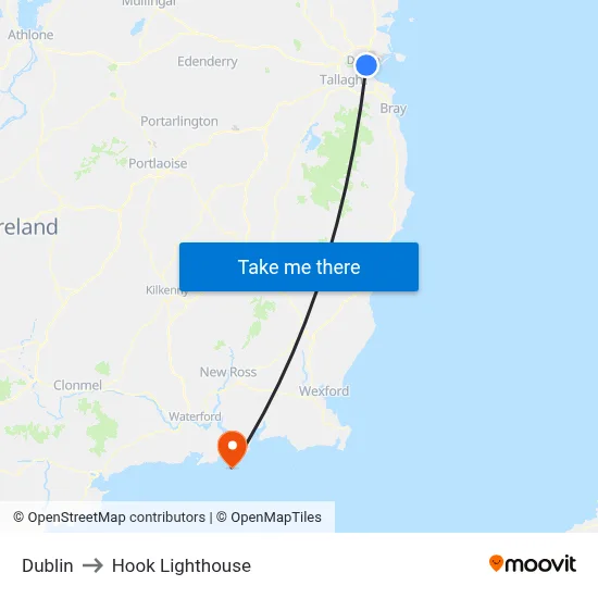 Dublin to Hook Lighthouse map