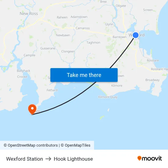 Wexford Station to Hook Lighthouse map