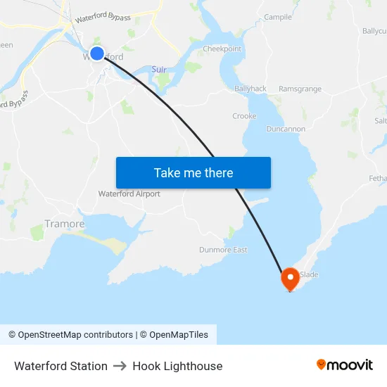 Waterford Station to Hook Lighthouse map