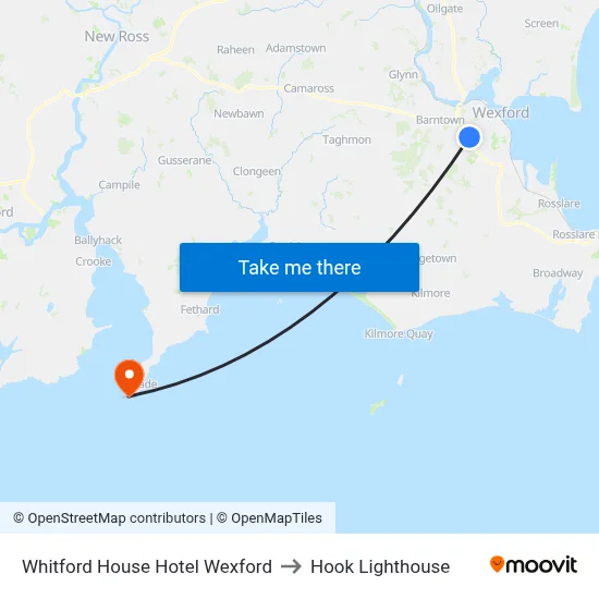 Whitford House Hotel Wexford to Hook Lighthouse map