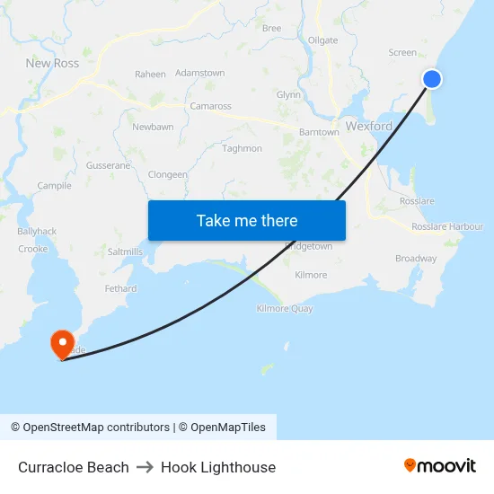 Curracloe Beach to Hook Lighthouse map