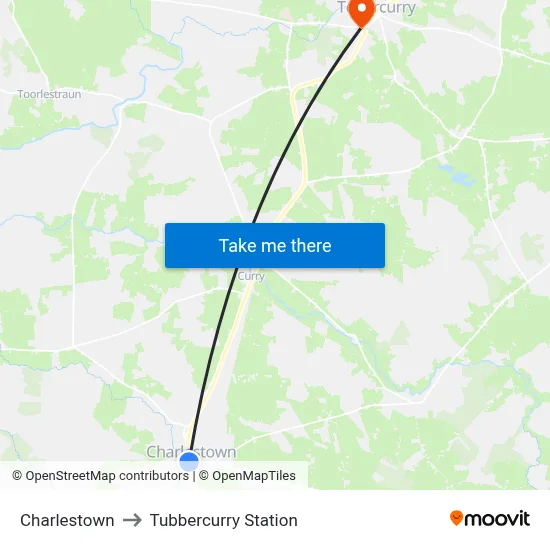 Charlestown to Tubbercurry Station map