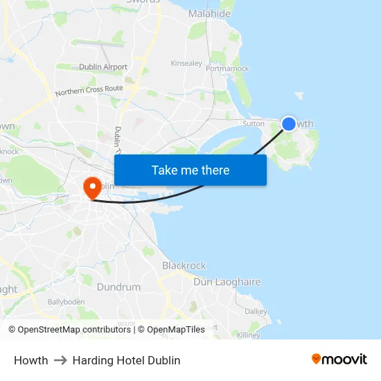 Howth to Harding Hotel Dublin map
