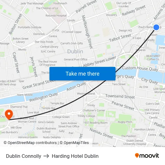 Dublin Connolly to Harding Hotel Dublin map