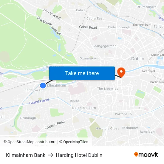 Kilmainham Bank to Harding Hotel Dublin map