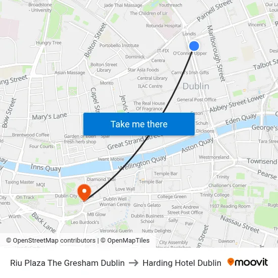 Riu Plaza The Gresham Dublin to Harding Hotel Dublin map