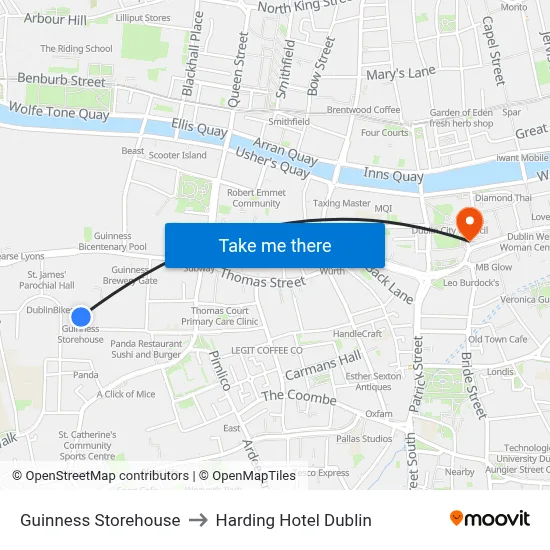 Guinness Storehouse to Harding Hotel Dublin map