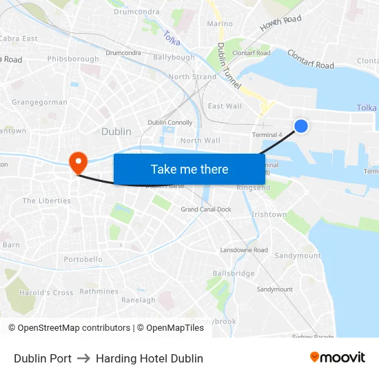 Dublin Port to Harding Hotel Dublin map