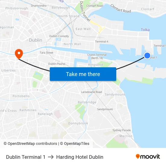 Dublin Terminal 1 to Harding Hotel Dublin map