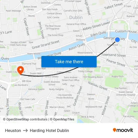Heuston to Harding Hotel Dublin map