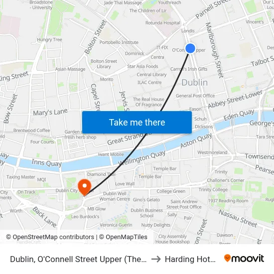 Dublin, O'Connell Street Upper (The Gresham Hotel) to Harding Hotel Dublin map