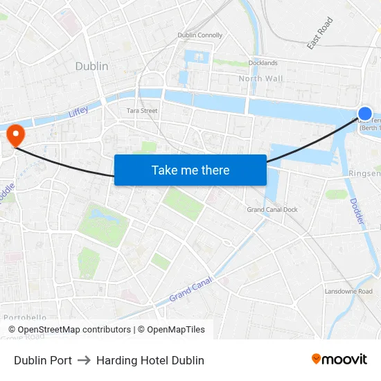 Dublin Port to Harding Hotel Dublin map
