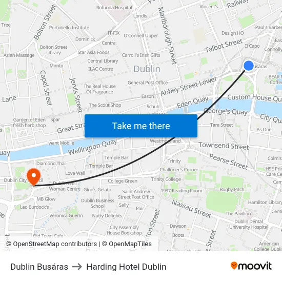 Dublin Busáras to Harding Hotel Dublin map