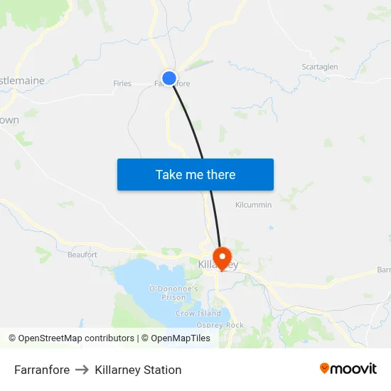 Farranfore to Killarney Station map