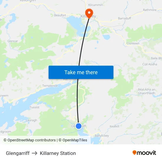 Glengarriff to Killarney Station map