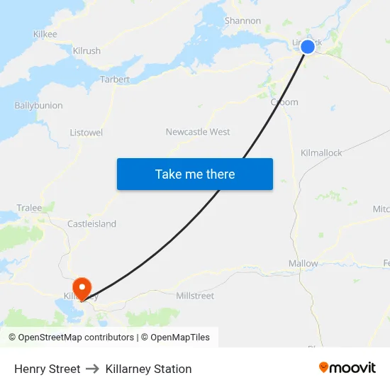Henry Street to Killarney Station map