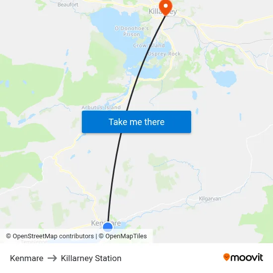 Kenmare to Killarney Station map