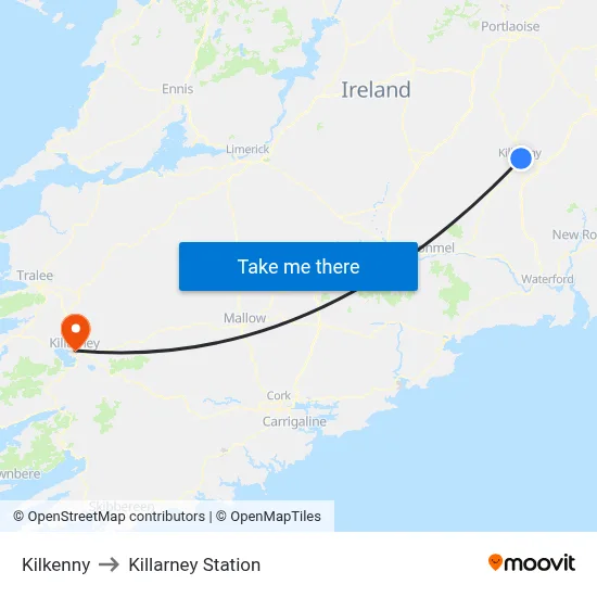 Kilkenny to Killarney Station map