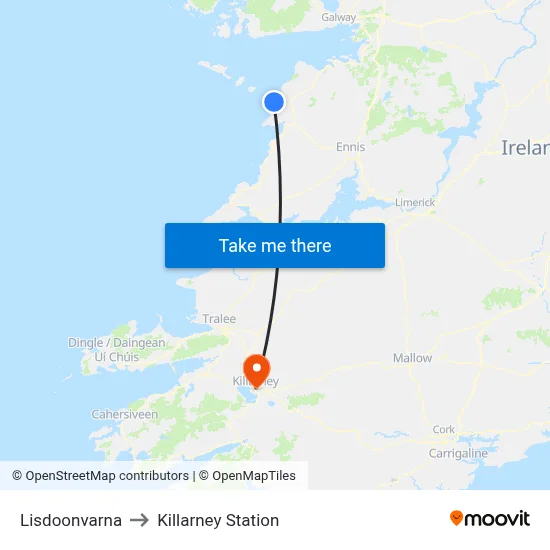 Lisdoonvarna to Killarney Station map