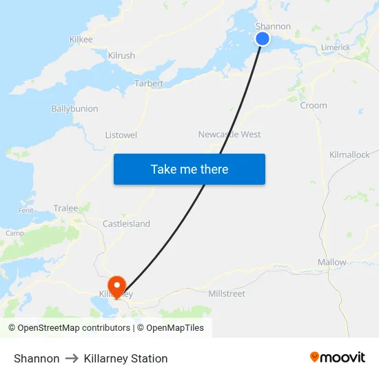 Shannon to Killarney Station map