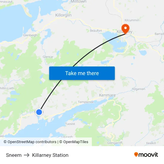 Sneem to Killarney Station map