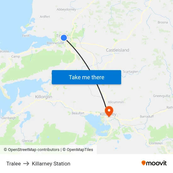 Tralee to Killarney Station map