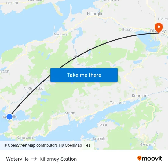 Waterville to Killarney Station map