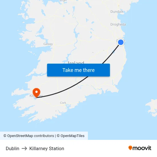 Dublin to Killarney Station map