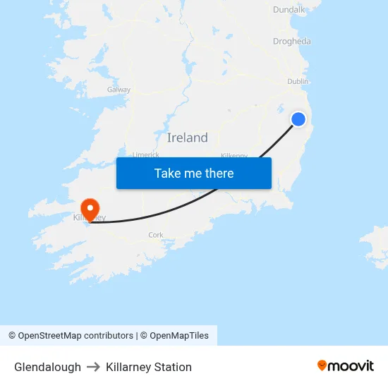Glendalough to Killarney Station map