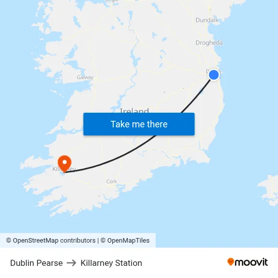 Dublin Pearse to Killarney Station map