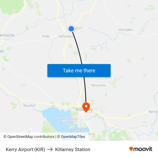 Kerry Airport (KIR) to Killarney Station map