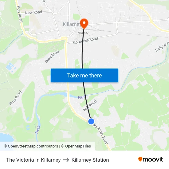 The Victoria In Killarney to Killarney Station map