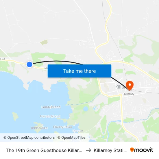 The 19th Green Guesthouse Killarney to Killarney Station map
