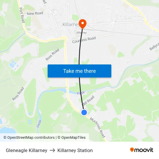 Gleneagle Killarney to Killarney Station map