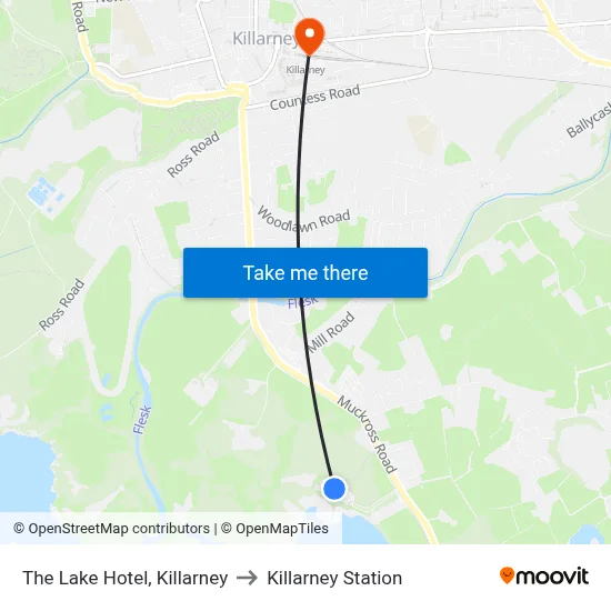 The Lake Hotel, Killarney to Killarney Station map