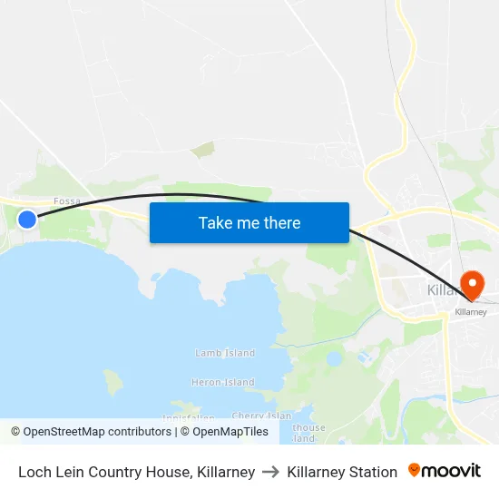 Loch Lein Country House, Killarney to Killarney Station map
