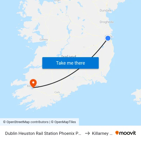 Dublin Heuston Rail Station Phoenix Park &amp; Dublin Zoo to Killarney Station map
