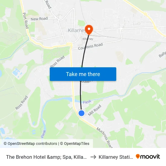 The Brehon Hotel &amp; Spa, Killarney to Killarney Station map