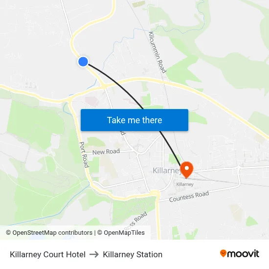 Killarney Court Hotel to Killarney Station map